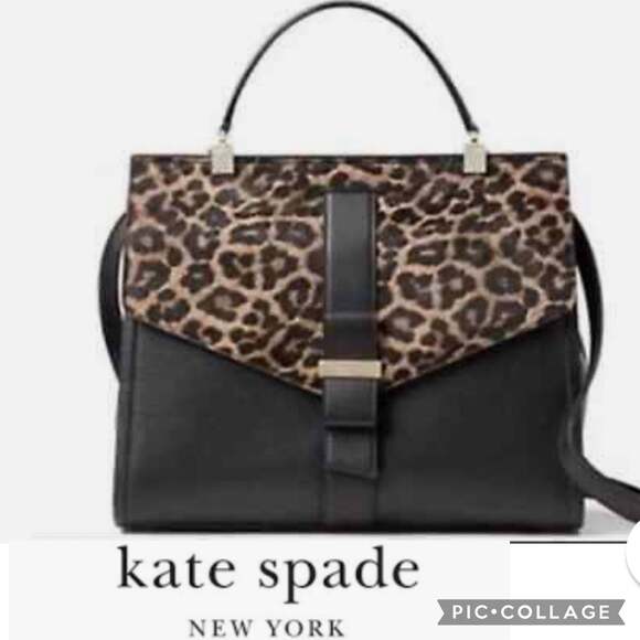 Kate Spade Rosaline Handbag Black pebble leather with animal print